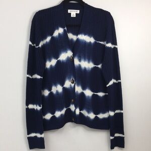 Skyes The Limit Button Cardigan Blue and White Tie Dye Sweater Size L NWT